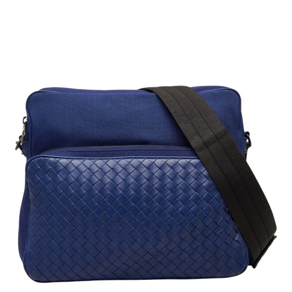 Bottega Veneta Intrecciato Shoulder Bag Messenger Blue Canvas Leather Bottega